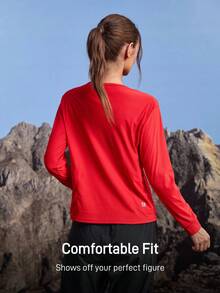 In My Nature Women's Solid Color Casual Outdoor Long Sleeve T-Shirt Women Hiking Shirts Red Long Sleeve Athletic Shirt Soft & Comfortable Fit Flexible Stretch - Red - View 5