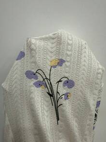 CottageSlumber 女士休闲长裙，紫色花卉印花，蝴蝶结装饰，睡袍 - 白色 - 查看 8