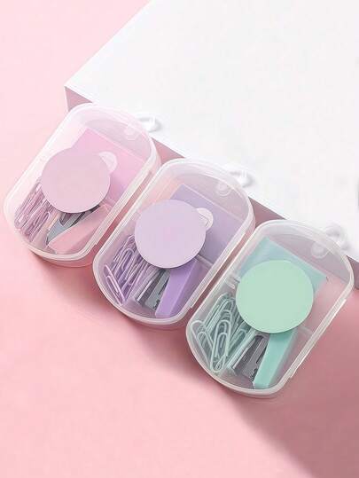 1 Stück tragbarer Mini-Hefter Morandi-Farbe Bindemaschine Metall-Hefter mit Heftklammern Büroklammer Papier-Binder Hefter Set Schulmaterial (Etiketten sind zufällig und nicht fest), Schulanfang, Schulmaterial