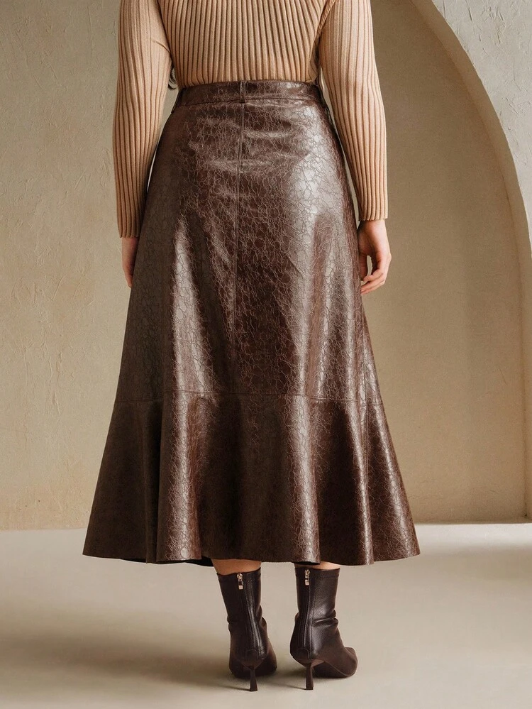 Jupe trapèze grande taille pour femmes Anewsta, jupe poncho taille haute en faux, élégante, chic, , convient pour l'automne, l'hiver, le Nouvel An, les sorties