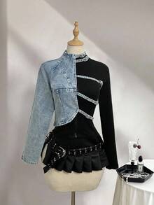 Elamini Sexy Distressed Hollow-Out Denim Jacket Y2K - Light Wash - View 1