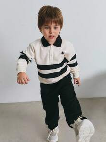 Maija Kids Maija Kids 2pcs Young Boys Striped Print Fleece Lined Hoodie And Relaxed Fit Pants Set