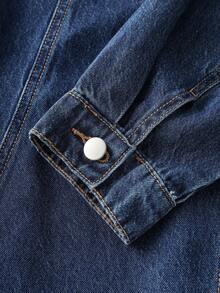 GlowEve Women's Turndown Collar Long Sleeve Single-Breasted Pocket Casual Denim Dress