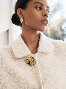 Lumivelle Stylish Women's Short Khaki Teddy Coat With Regular Sleeves Collar And Unique Gold Button Fastening - Khaki - View 1