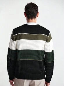 Manfinity CityGents Men's Striped Crew Neck Long Sleeve Casual Pullover Sweater, Autumn/Winter
