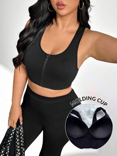 Auralis Athleisure 大码女式黑色无袖冬季运动文胸，拉链文胸，冬季女式运动服