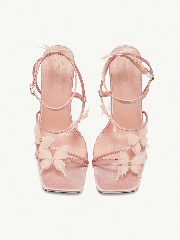 CUCCOO CHICEST Square Toe High Heel Women's Shoes - Butterfly Detail Design Ladies High Heel Sandals For Christmas Elegant Shoes Wedding Shoes Summer Shoes Bride Shoes