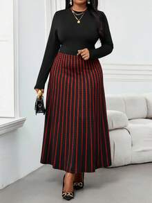 SHEIN Lady 秋冬优雅通勤办公室彩色针织立领喇叭中长袖大码连衣裙冬季女装感恩节女装冬季服装长袖连衣裙冬季冬装 - 彩色 - 查看 3