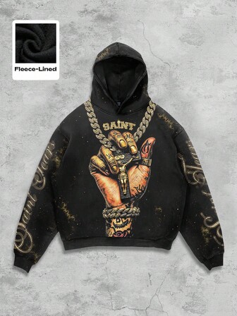 Street Life Sudadera con capucha con estampado gráfico de estilo punk para hombre, otoño e invierno