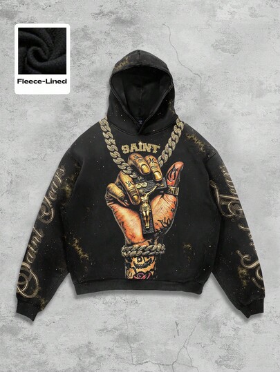 Street Life Punk Style Street Graphic Print Hoodie Sweatshirt For Men, Fall Winter