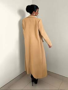 EgrlEra Women's Elegant&Street Style Lapel Neck Casual Long Sleeve With Pocket Design Woolen Overcoat, Autumn/Winter Style - Khaki - View 2