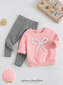 Cozy Pixies Conjunto de 2 piezas de top de manga larga con cuello redondo y hombros caídos con estampado de mariposa y pantalones de cintura elástica para niña bebé