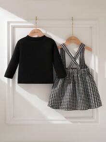 Souflis Souflis 2 件套优雅学院风灰色长袖厚汗衫和格子吊带裙女童装秋冬