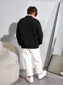 SHEIN Young Boy Zip Up Textured Bomber Jacket,In Fall/Winter - Black - View 2