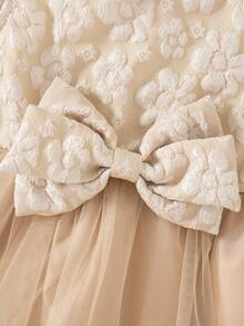 SHEIN Elladie kids 2pcs/Set Young Girl Fashion Jacquard Bow Tulle Ruffle Long Sleeve Jacket & Skirt Set, Autumn/Winter