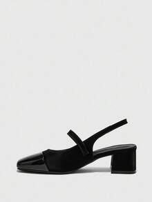 CUCCOO BIZCHIC Zapatos de tacón grueso de punta cuadrada con correa trasera, de moda, todo a juego, minimalistas y versátiles para ir al trabajo o de paseo, zapatos de tacón alto tipo mule para mujer - Negro - View 5