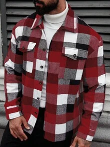 Manfinity Homme Men's Casual Commuter Plaid Long Sleeve Jacket, Autumn/Winter Men Checkered Plaid Flannel Jacket - Multicolor - View 5