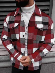 Manfinity Homme Men's Casual Commuter Plaid Long Sleeve Jacket, Autumn/Winter Men Checkered Plaid Flannel Jacket - Multicolor - View 7