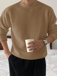 DAZY 男士纯色圆领长袖休闲宽松运动衫，秋季 - 黃色 - 查看 5