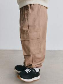 Maija Kids Young Boy Woven Khaki Cargo Pants With Pockets, Casual