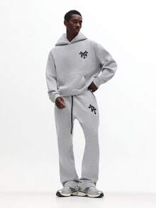 SUMWON Flared Co-Ord Set Drawstring Hoodie With Matching Sweatpants Winter Lounge Casual Streetwear Autumn Fall Season Fashion Two Piece Set College Campus Casual Wear - Grey - View 1