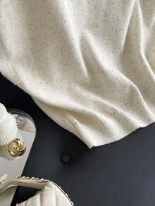 Firerie Áo len cổ tròn tay lửng dáng rộng màu mơ phong cách cổ điển INS cỡ lớn thanh lịch cho mùa thu/đông - Màu be - Xem 6