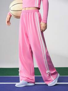 JNSQ Tween Girl Outfit Sets, Children Autumn/Winter Sports Suits, Girls Fitted Round Neck Front Graphic Letter Print T-Shirt Paired With Loose Drawstring Bow Pants 2-Piece Set, Suitable For Autumn/Winter Daily Wear, Outdoor Activities, Vacation, Streetwear, Party And Casual Fall