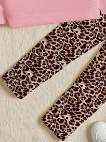 SHEIN Bộ 2 quần nỉ dài tay cổ tròn in họa tiết da báo dễ thương cổ điển dành cho bé gái, phù hợp cho mùa thu/đông - Nhiều màu - Xem 7
