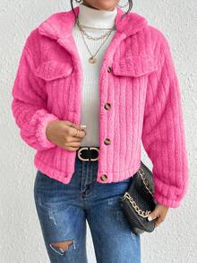 EMERY ROSE 女士休闲纯色短款夹克，秋冬 - 玫紅色 - 查看 6