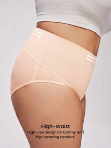 LUVLETTE 加大高腰基本款三角裤腰部收腹塑身透气内裤女士内衣 - 杏色 - 查看 7
