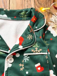2 件套幼儿男童圣诞主题休闲宽松长袖开衫和裤子睡衣套装 - 綠色 - 查看 3
