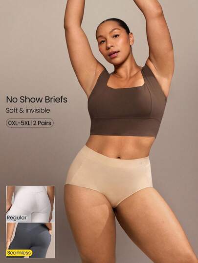 GLOWMODE UltraLight 2-Pack Plus Size Soft Stretchy Breathable Seamless High-Waist Briefs Daily Casual