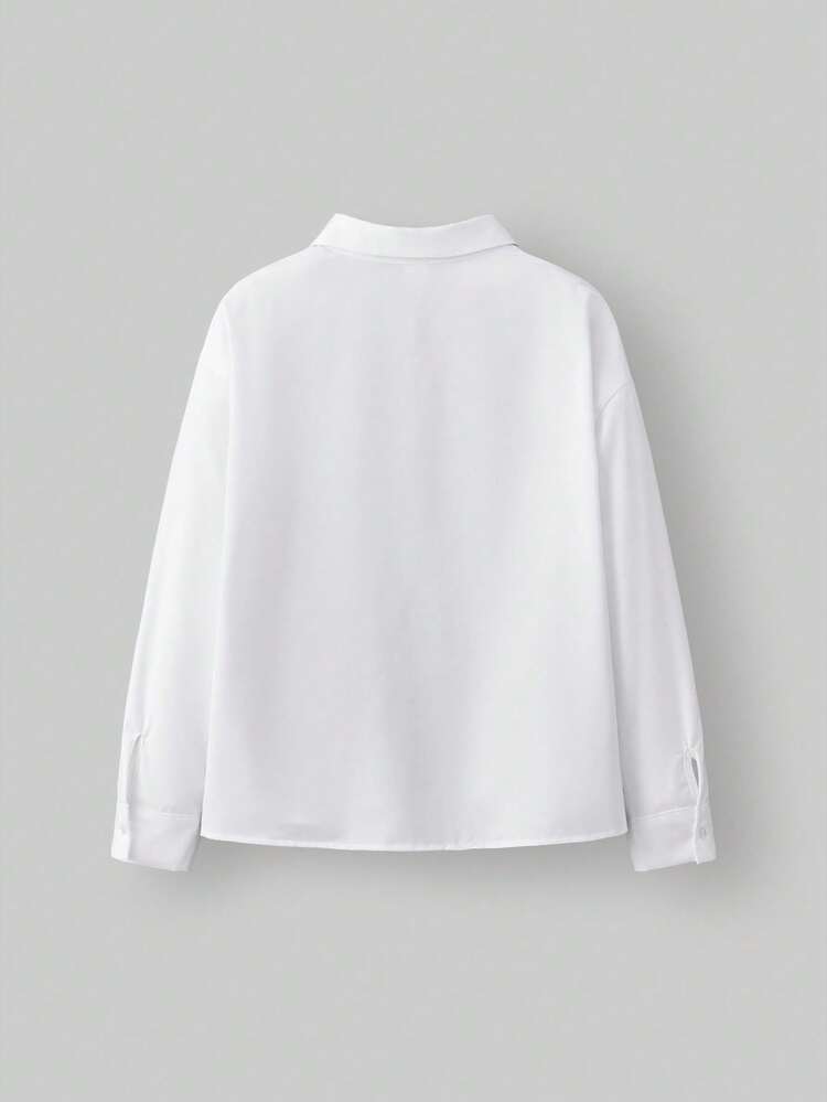 Tween Girls' Solid Color Floral 3D Collar Long Sleeve Blouse Fall Winter