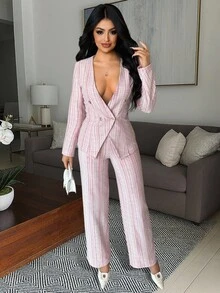 Vavine Red & White Tweed Long Sleeve Suit Set, Autumn/Winter - Multicolor - View 7