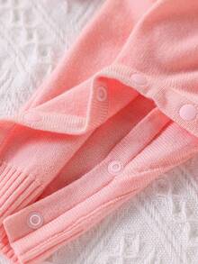SHEIN 女嬰刺繡字母與花朵毛衣連身衣，休閒爬行服，適合旅行、休閒購物，秋冬穿著 - 珊瑚粉 - 查看 8