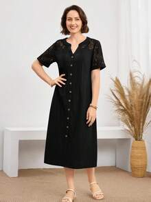 asdMiaspire Vestido casual diario de encaje y parches para mujer, primavera y veranoasd QL4C - Negro - Ver 5