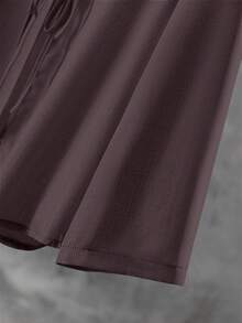 Linhara Conjunto de 2 piezas de top de manga larga con cordón y pantalones de unicolor minimalista para talla grande - Púrpura polvoriento - Ver 3
