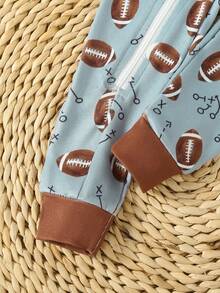 Baby Boy Knitted Crew Neck Long Sleeve Jumpsuit With Playful Pattern, Casual Loungewear For Spring/Summer - Multicolor - View 4