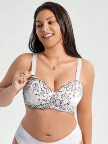 SHEIN 1 件大码女士蕾丝无肩带文胸，带钢圈，时尚，提升 - 彩色 - 查看 6