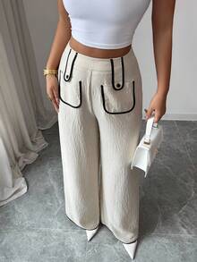Siren Gaze Women's Fashion Commuter Contrast Trim Wide Leg Pants Winter Chic - Apricot - View 1