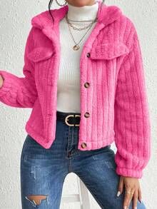 EMERY ROSE 女士休闲纯色短款夹克，秋冬 - 玫紅色 - 查看 7