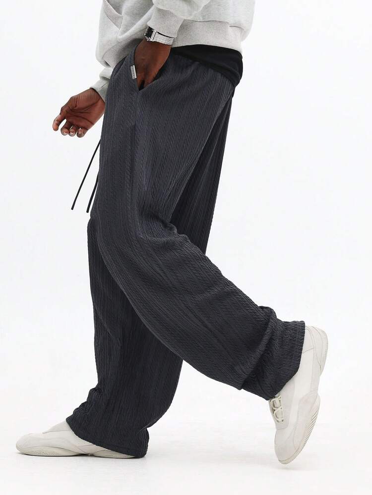 Textured Wide Leg Sweatpants With Elastic Ankle