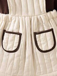 Souflis Souflis 2pcs/Set Baby Girl Casual Quilted Sleeveless Dress & Turtleneck Long Sleeve Thick T-Shirt Outfit, Suitable For School, Outings And Playtime - Multicolor - View 5