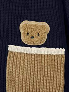 儿童年轻男孩休闲舒适熊图案长袖开衫毛衣，温暖且适合户外、家居服、休闲服和派对服