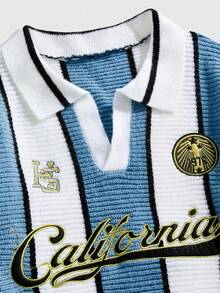 ROMWE MEN Prep 男士复古足球风翻领针织衫，街头潮流风格，秋冬款