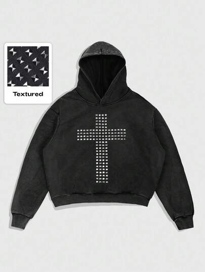 Goth Men's Rivet Decor Long Sleeve Hoodie Sweatshirt