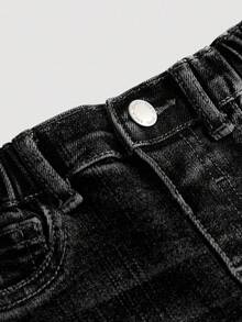 SHEIN Baby Girl Blue Denim Ripped Skinny Pants - Black - View 4