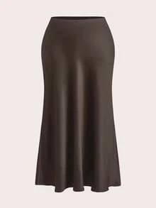 Firerie Plus Size Elegant Black Maxi Skirt, Suitable For Casual Outings, Afternoon Tea, Gatherings, Dates, Fall,Fall Clothes For Women