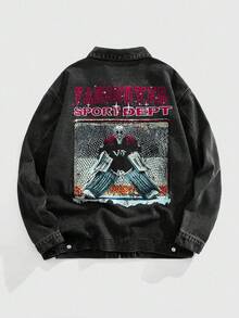 ROMWE MEN Street Life Men's Drop Shoulder Retro Fashion Long Sleeve Casual Loose Denim Jacket - Black - View 1