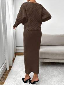 EURMUSE Women's Elegant Mermaid Knit Dress & Top Set - Camel - View 2